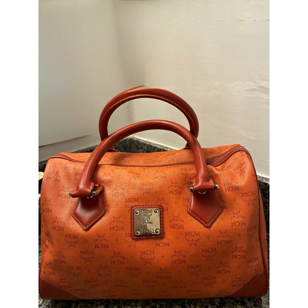 MCM Orange/Cognac Visetos/ - Zip Closure- Bag Charm/Serial# U1405- EUC